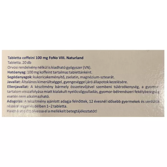 TABL. COFFEINI 100 MG 20X /NATURLAND/ FONO VIII