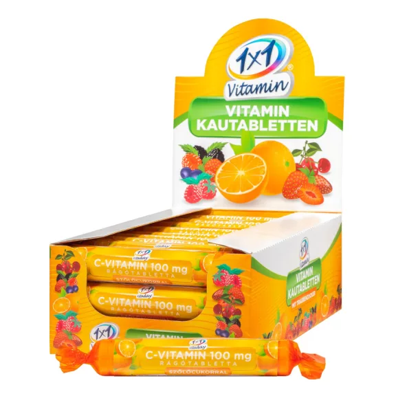 1x1 Vitamin C-vitamin 100 mg narancs ízű rágótabletta szőlőcukorral 17 db 1x1 Vitamin C-vitamin 100 mg narancs ízű rágótabletta szőlőcukorral 17 db