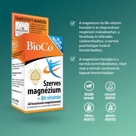 BioCo Szerves Magnézium + B6-vitamin tabletta 90 db BioCo Szerves Magnézium + B6-vitamin tabletta 90 db