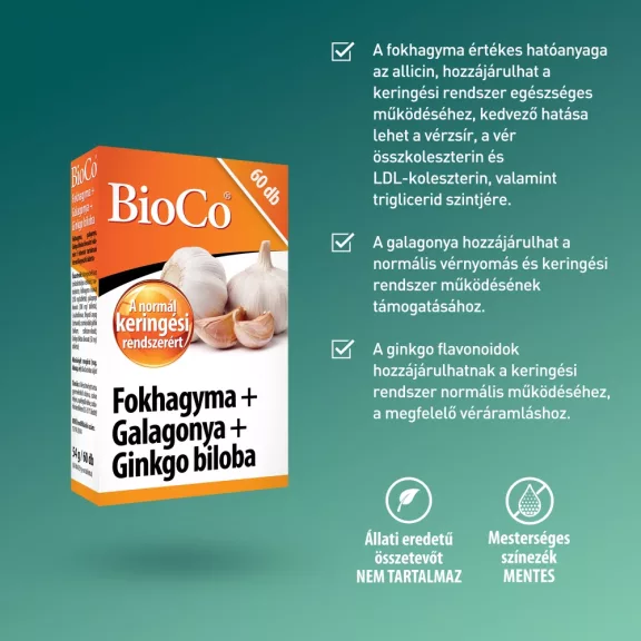 BioCo fokhagyma + galagonya + ginkgo tabletta 60 db