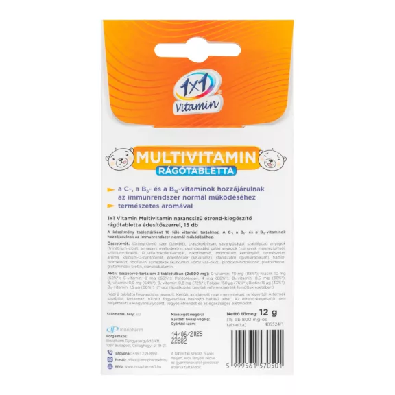 1×1 Vitamin Multivitamin narancs ízű étrend-kiegészítő rágótabletta édesítőszerrel, macis 15 db