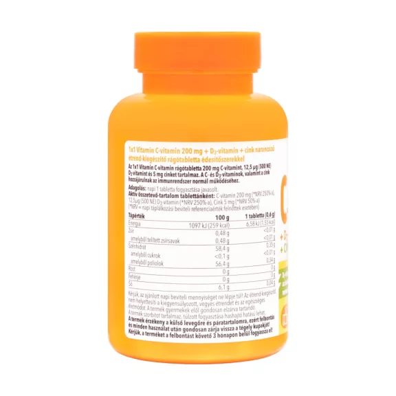 1x1 Vitamin 200 mg C-vitamin + D3 + cink rágótabletta 90 db 1x1 Vitamin 200 mg C-vitamin + D3 + cink rágótabletta 90 db