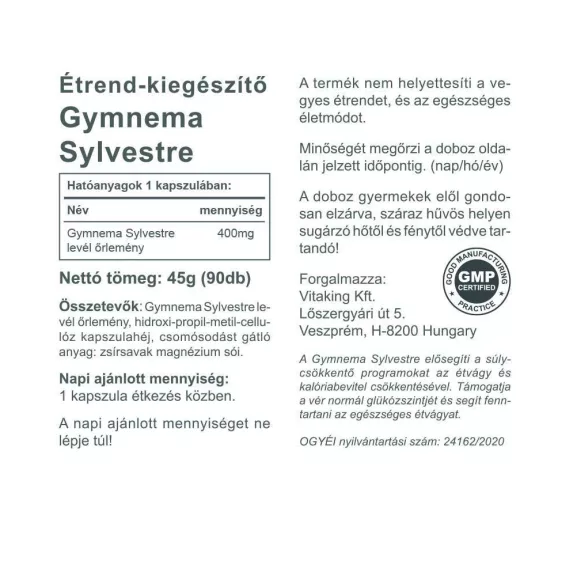Vitaking Gymnema Sylvestre 400 mg kapszula 90 db Vitaking Gymnema Sylvestre 400 mg kapszula 90 db
