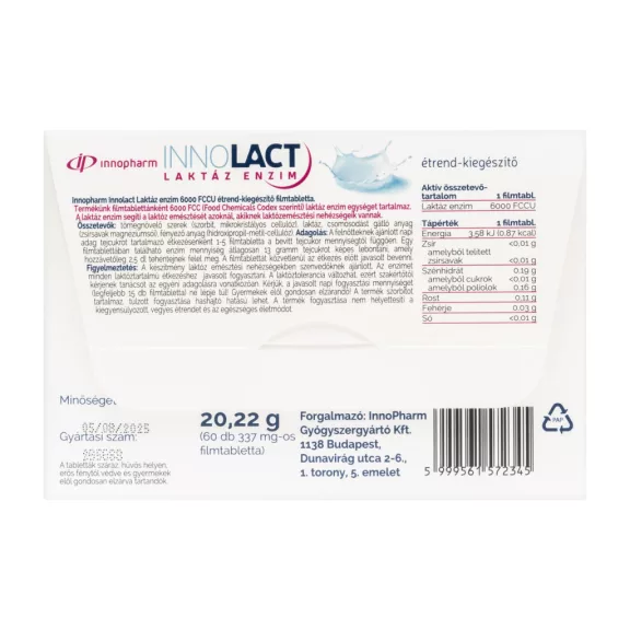 Innopharm Innolact Laktáz enzim 6000 FCCU étrend-kiegészítő filmtabletta 60 db Innopharm Innolact Laktáz enzim 6000 FCCU étrend-kiegészítő filmtabletta 60 db