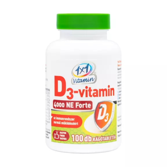 1×1 Vitamin D3-vitamin 4000 NE Forte lime ízű étrend-kiegészítő rágótabletta 100 db 1×1 Vitamin D3-vitamin 4000 NE Forte lime ízű étrend-kiegészítő rágótabletta 100 db