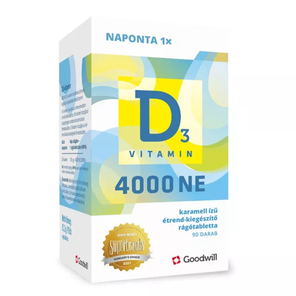 Goodwill D3-Vitamin 4000NE rágótabletta 90 db Goodwill D3-Vitamin 4000NE rágótabletta 90 db