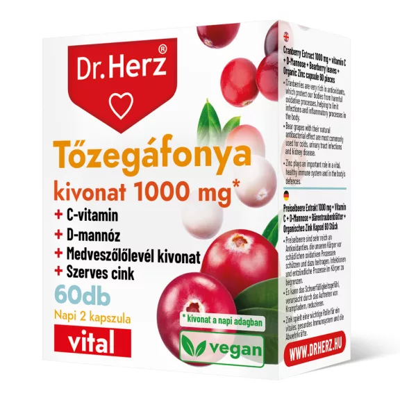 Dr. Herz Tőzegáfonya kivonat 1000 mg kapszula 60 db Dr. Herz Tőzegáfonya kivonat 1000 mg kapszula 60 db