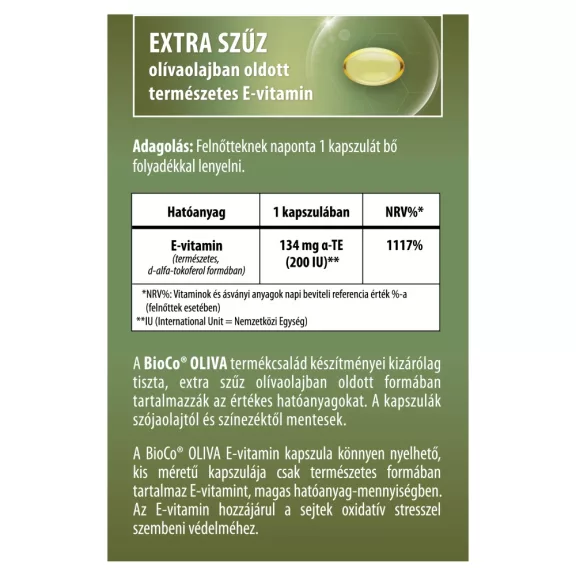 BioCo OLIVA Természetes E-vitamin 200 IU lágyzselatin kapszula 60 db BioCo OLIVA Természetes E-vitamin 200 IU lágyzselatin kapszula 60 db