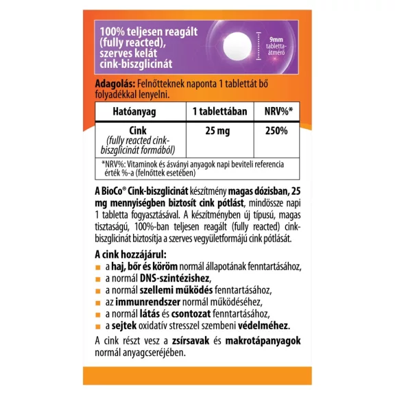BioCo Cink-biszglicinát 25 mg tabletta 60 db