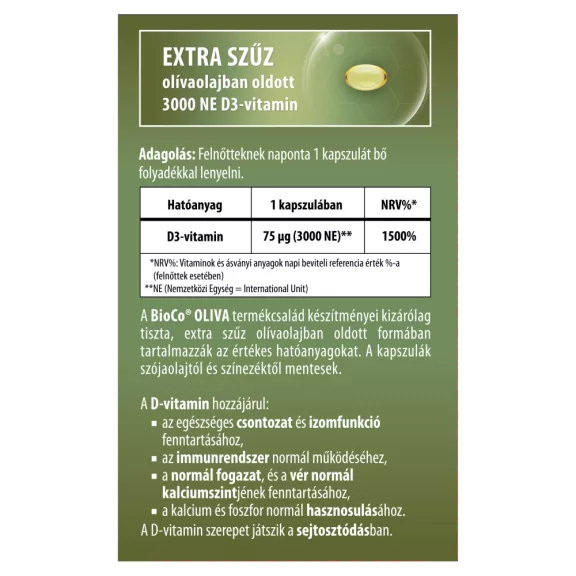 BioCo OLIVA D3-vitamin 3000 NE lágyzselatin kapszula 60 db
