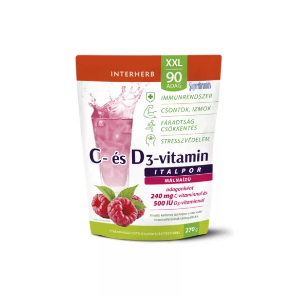 Interherb XXL C+D3-Vitamin Italpor Málna Ízű 270 g (90 adag) Interherb XXL C+D3-Vitamin Italpor Málna Ízű 270 g (90 adag)