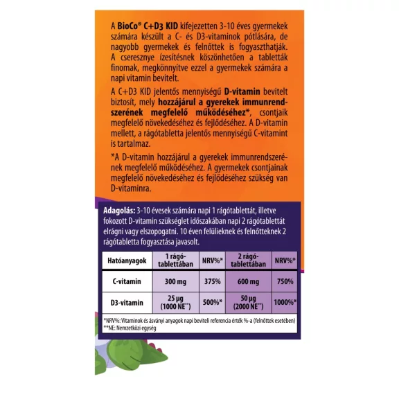 BioCo C+D3-Vitamin Kid Cseresznyés rágótabletta 90 db BioCo C+D3-Vitamin Kid Cseresznyés rágótabletta 90 db