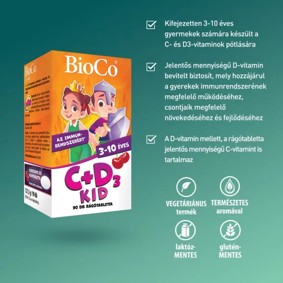 BioCo C+D3-Vitamin Kid Cseresznyés rágótabletta 90 db BioCo C+D3-Vitamin Kid Cseresznyés rágótabletta 90 db