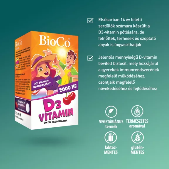 BioCo D3-Vitamin 2000NE Cseresznyés rágótabletta 90 db BioCo D3-Vitamin 2000NE Cseresznyés rágótabletta 90 db