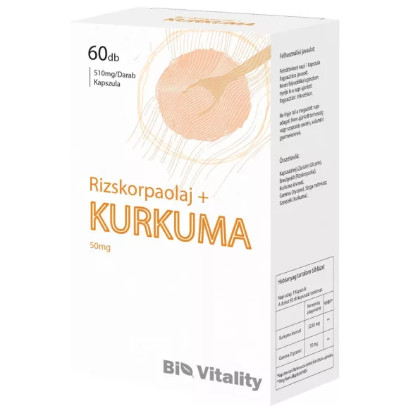 Bio Vitality Kurkuma + Rizskorpaolaj Kapszula 60 db Bio Vitality Kurkuma + Rizskorpaolaj Kapszula 60 db