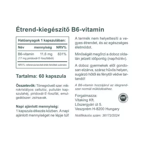 Vitaking B6-vitamin P5P Kapszula 60 db Vitaking B6-vitamin P5P Kapszula 60 db