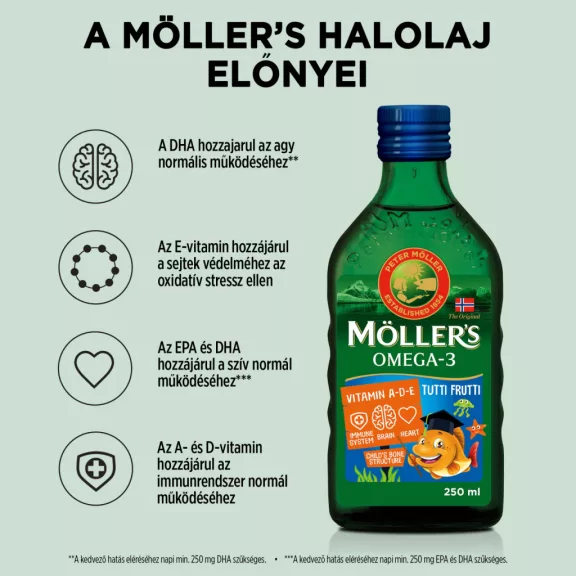 Möller's Omega-3 halolaj tutti frutti ízű 250 ml Möller's Omega-3 halolaj tutti frutti ízű 250 ml