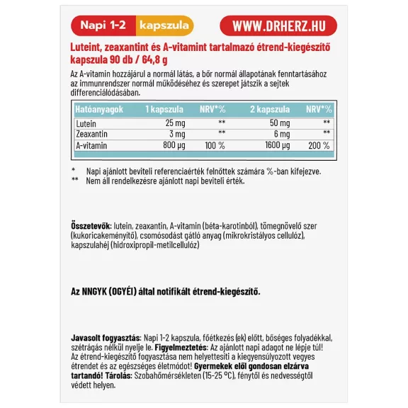 Dr. Herz Lutein 25 mg Forte kapszula 90 db Dr. Herz Lutein 25 mg Forte kapszula 90 db