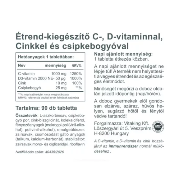 Vitaking C-vitamin + D-vitamin + cink 90 db Vitaking C-vitamin + D-vitamin + cink 90 db
