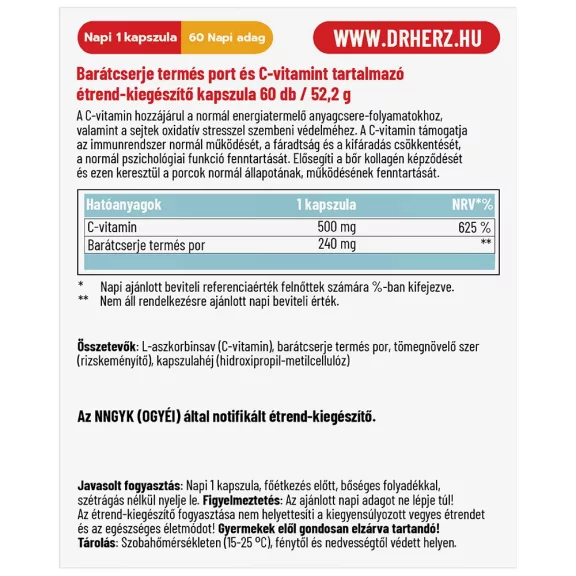 Dr. Herz Barátcserje + c-vitamin 60 db Dr. Herz Barátcserje + c-vitamin 60 db