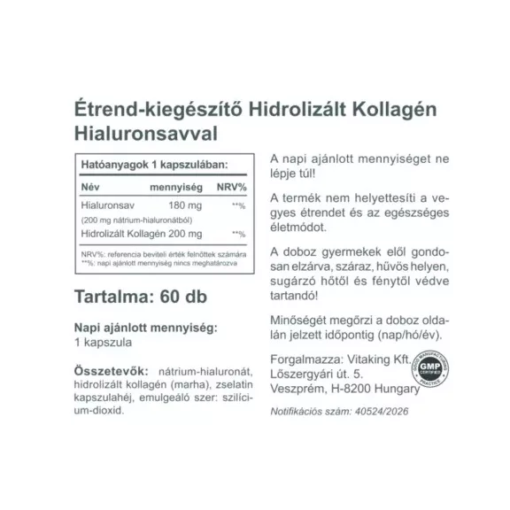 Vitaking hialuronsav és kollagén komplex 60 db