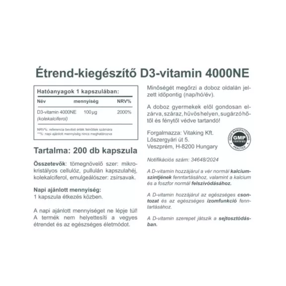Vitaking D3-vitamin 4000NE 200 db