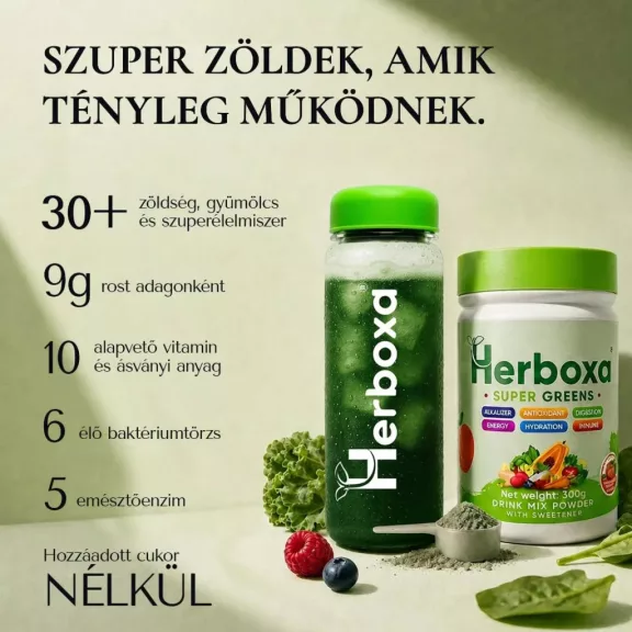 Herboxa Super Greens banán és málnás ízesítésű 300 g