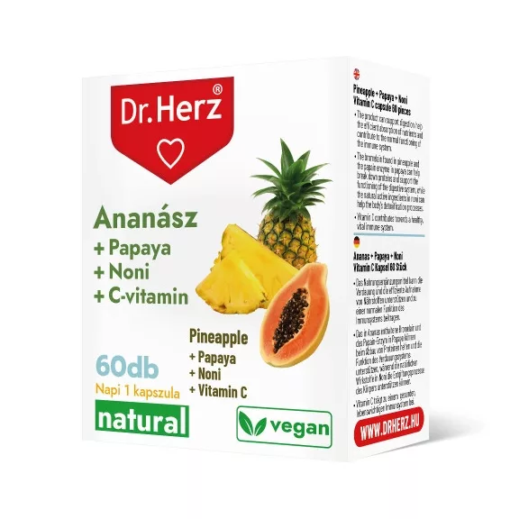 Dr. Herz Ananász + Papaya + Noni + C-vitamin 60 db Dr. Herz Ananász + Papaya + Noni + C-vitamin 60 db
