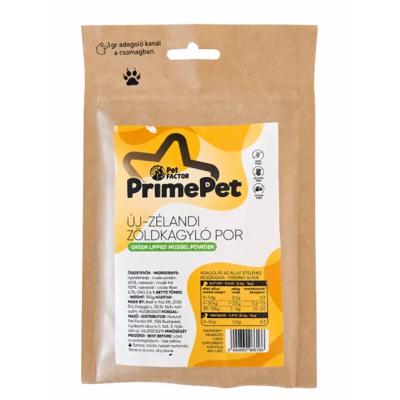 PrimePet új-zélandi zöldkagyló por 100 g PrimePet új-zélandi zöldkagyló por 100 g
